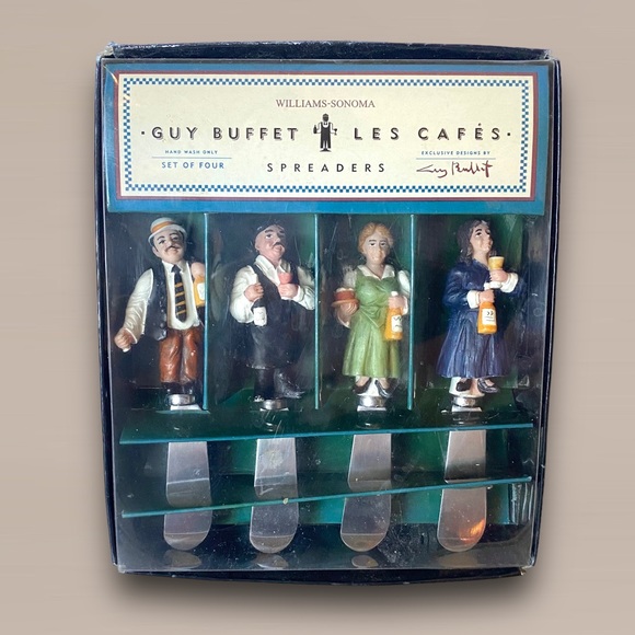 Vintage NIB Williams Sonoma Guy Buffet Set of 4 Spreaders Les Garçons - Picture 1 of 5